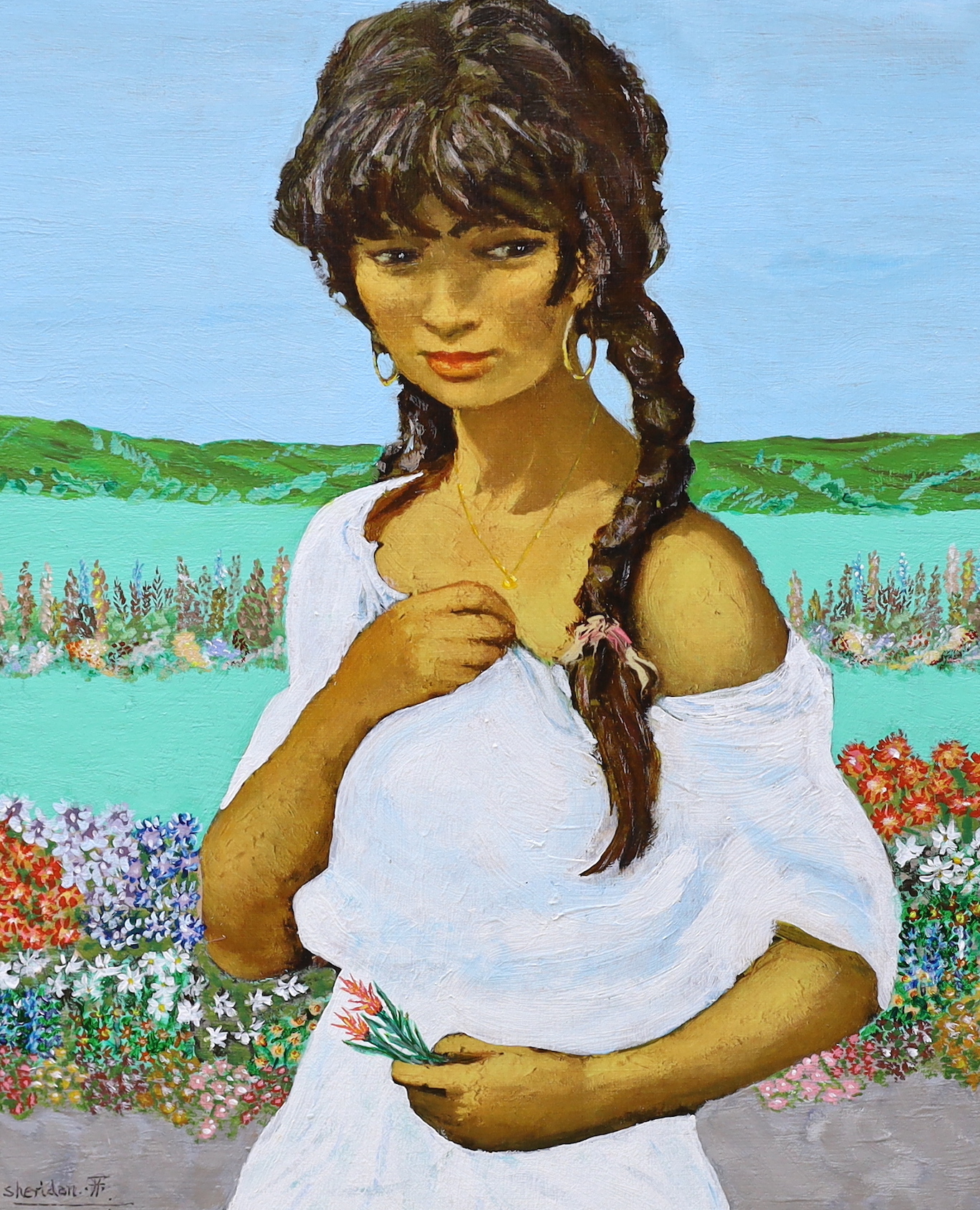 Sheridan (Modern British), oil on canvas, Study of a Spanish girl, signed, 43 x 35cm